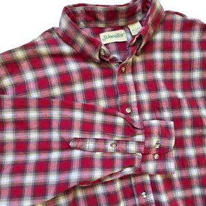 St Johns Bay Men’s Large Red Plaid Flannel Shirt 100% Cotton Lumberjack Cabin